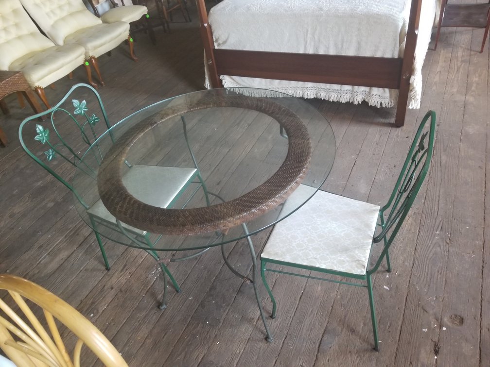 Glass Top Table and Two Chairs 