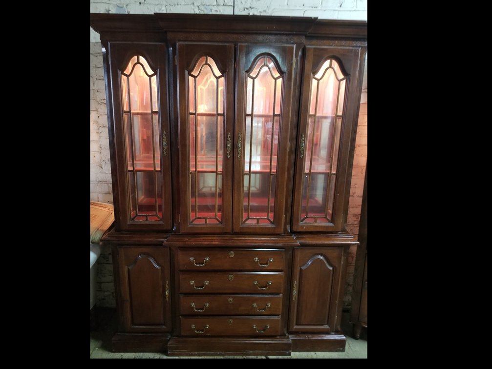 Kincade Solid Mahogany Lighted Breakfront
