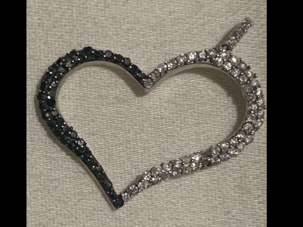 10K Gold Heart Pendant With Black and White Diamonds 