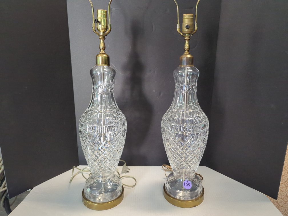 Pair of Signed Waterford Crystal Lamps 