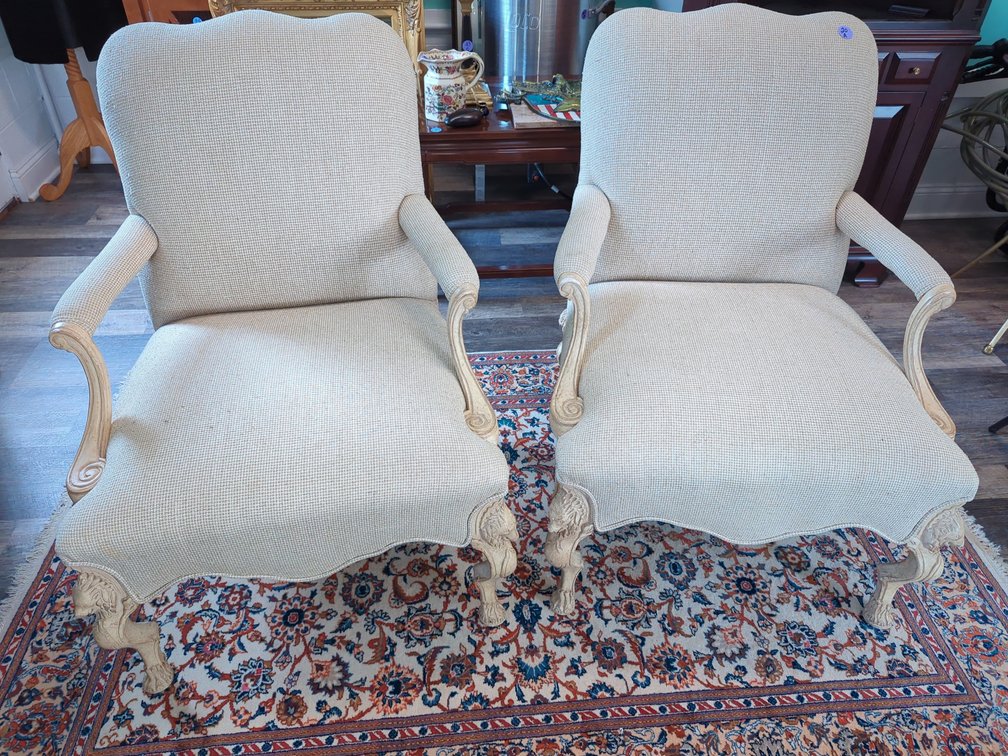 Pair of Decorative Carved  Lion Head Arm Chairs