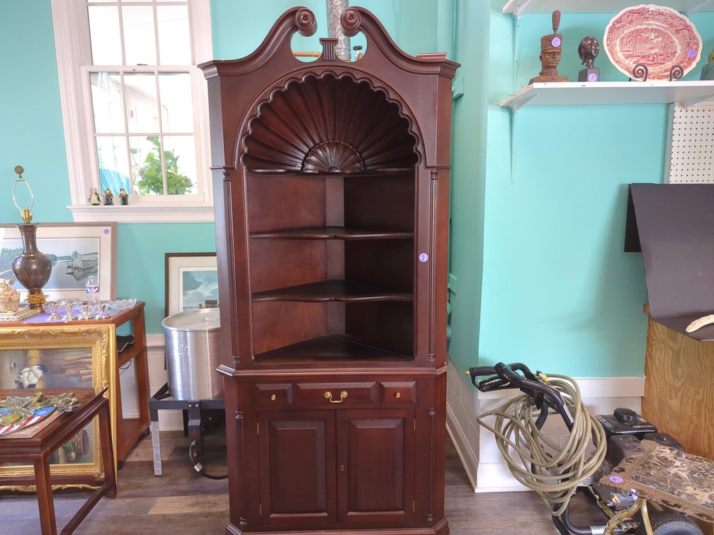 Mahogany Shell Carved Corner Cabinet