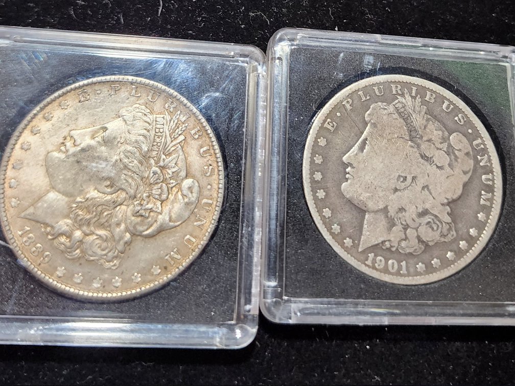 Two Morgan Silver Dollars