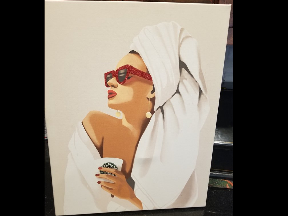 Artwork on Canvas - Woman with Sterbucks Coffee