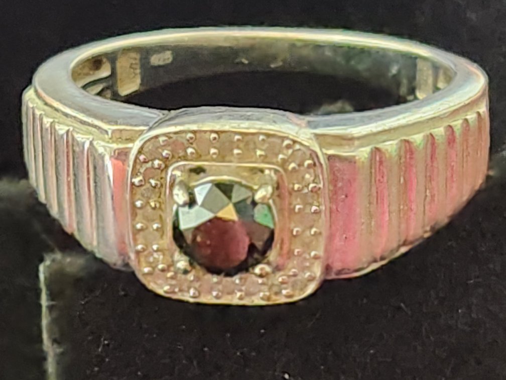 Sterling Silver Ring With Black And White Diamonds 