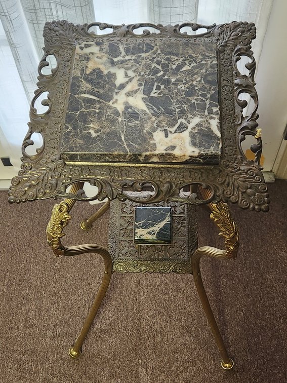 Victorian Brass and Marble Plant Stand