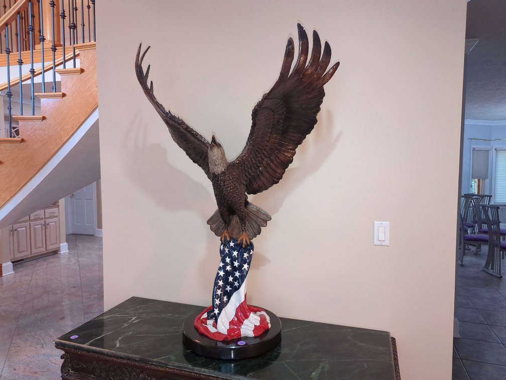 Fabulous Large Bronze Eagle Statue With American Flag
