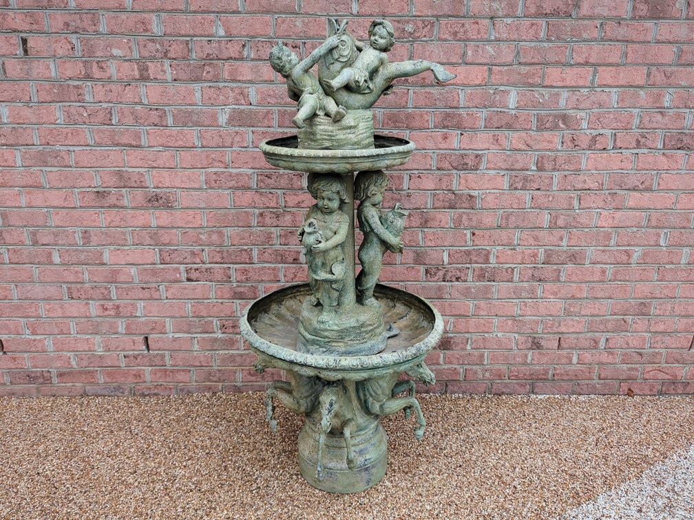 Bronze Fountain Featuring Horses, Cherubs and Koi