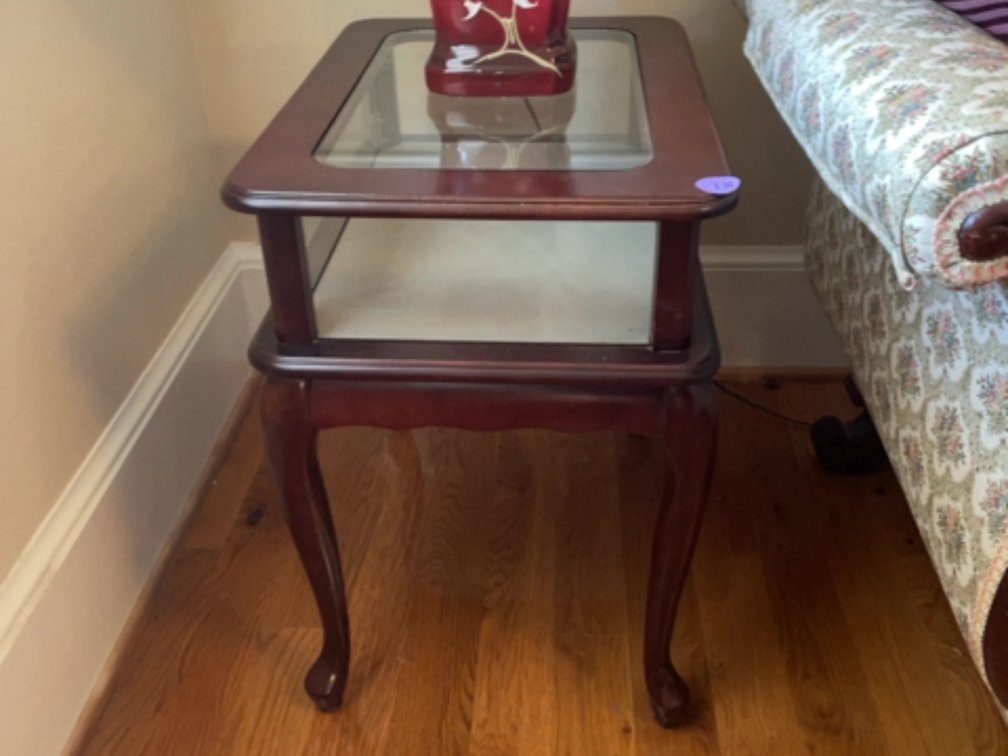 Queen Anne style vitrine side tables; side open
