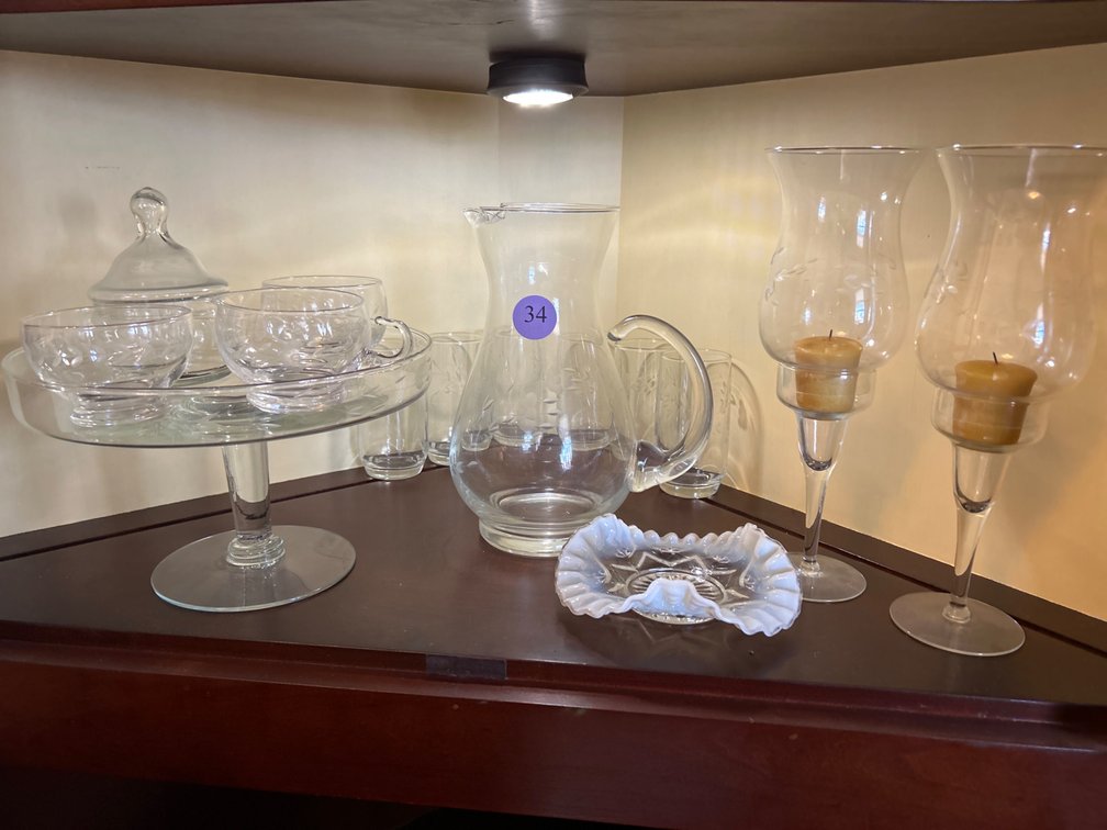 Etched Glassware Shelf Lot 
