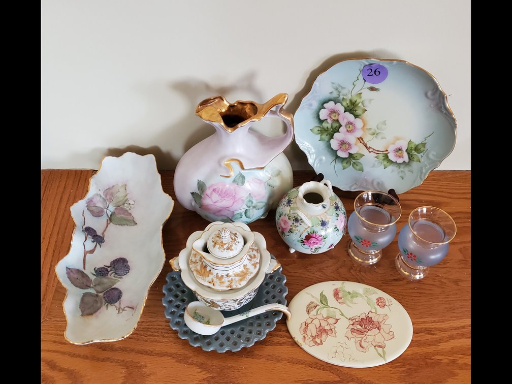 Hand Painted Porcelain and Glass Lot