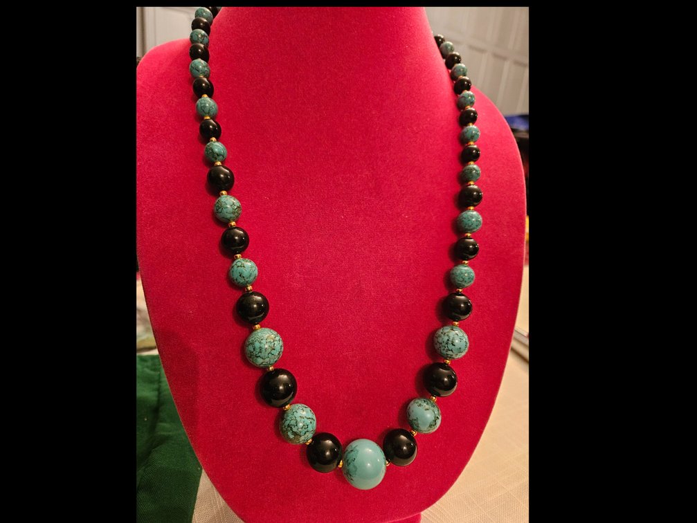 Turquoise and Black Beaded Necklace