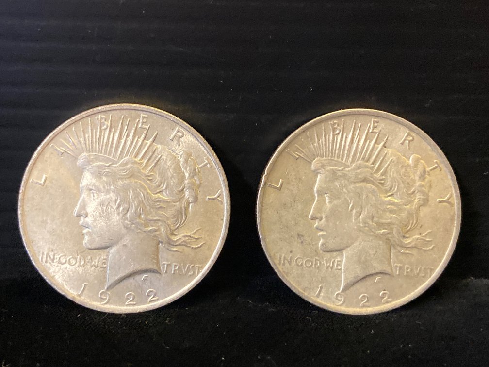 Two 1922 Silver Peace Dollars