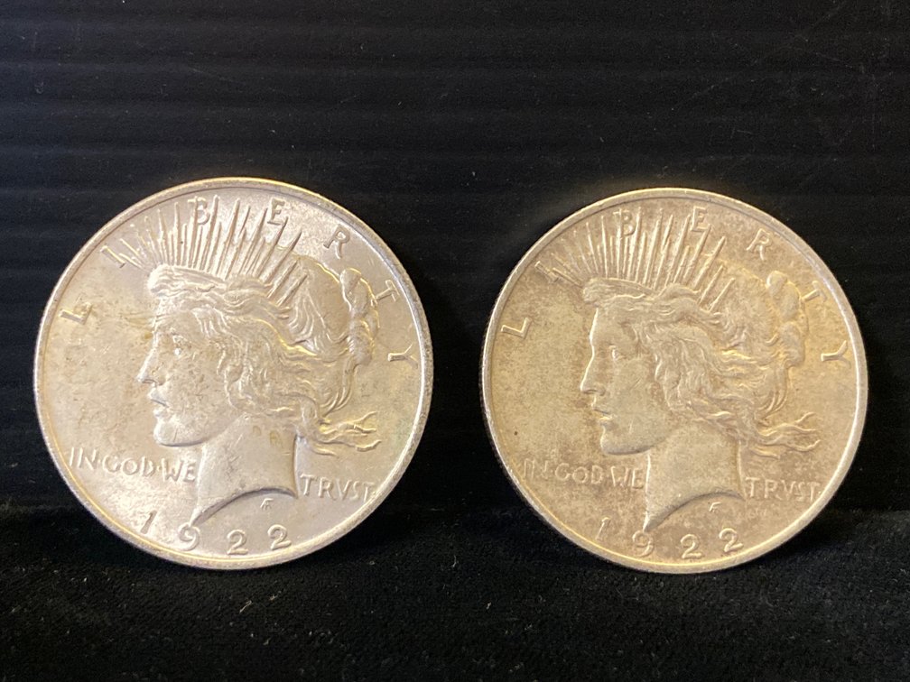 Two 1922 Silver Peace Dollars