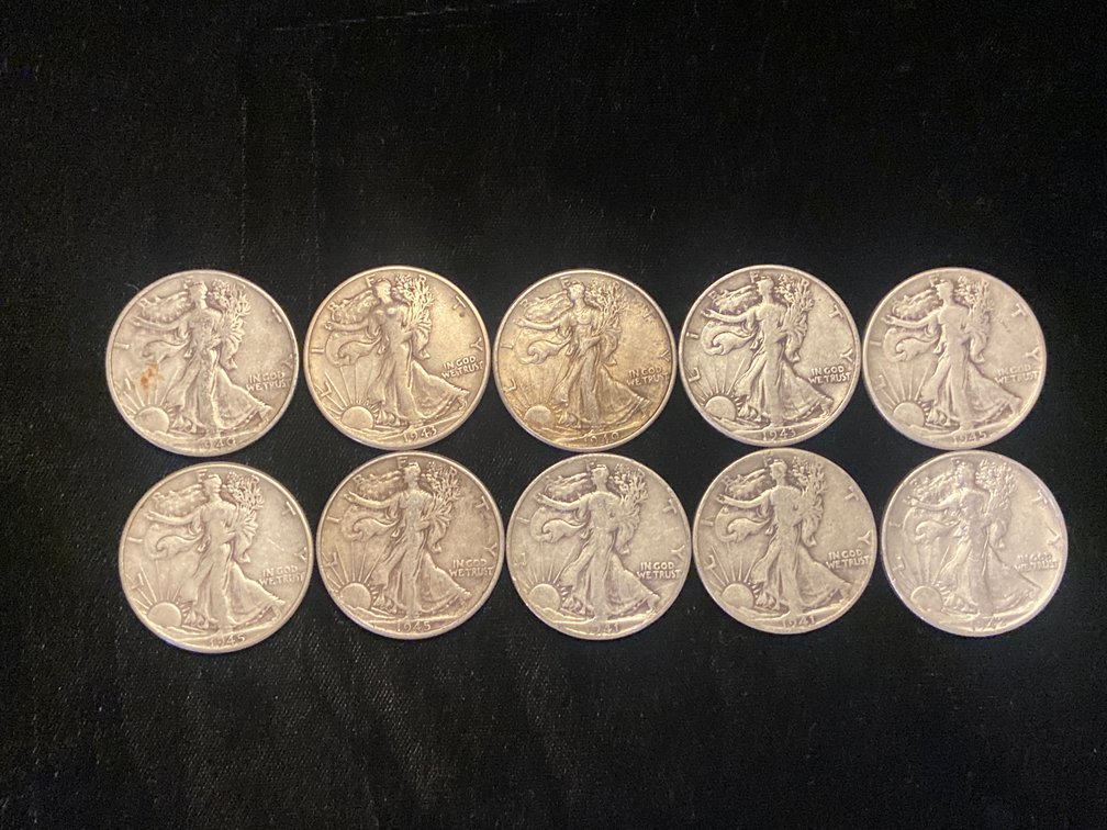 (10) Walking Liberty 1/2 Dollars