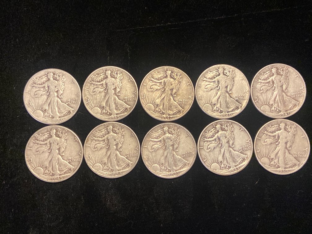(10) Walking Liberty 1/2 Dollars