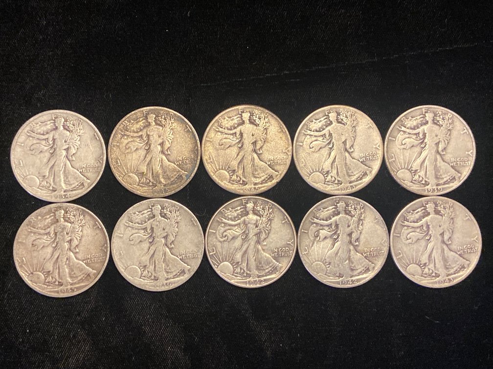 (10) Walking Liberty 1/2 Dollars