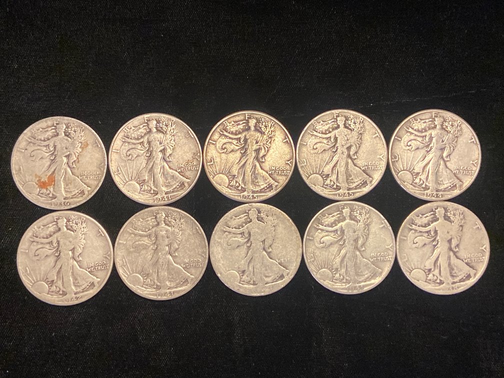 (10) Walking Liberty 1/2 Dollars