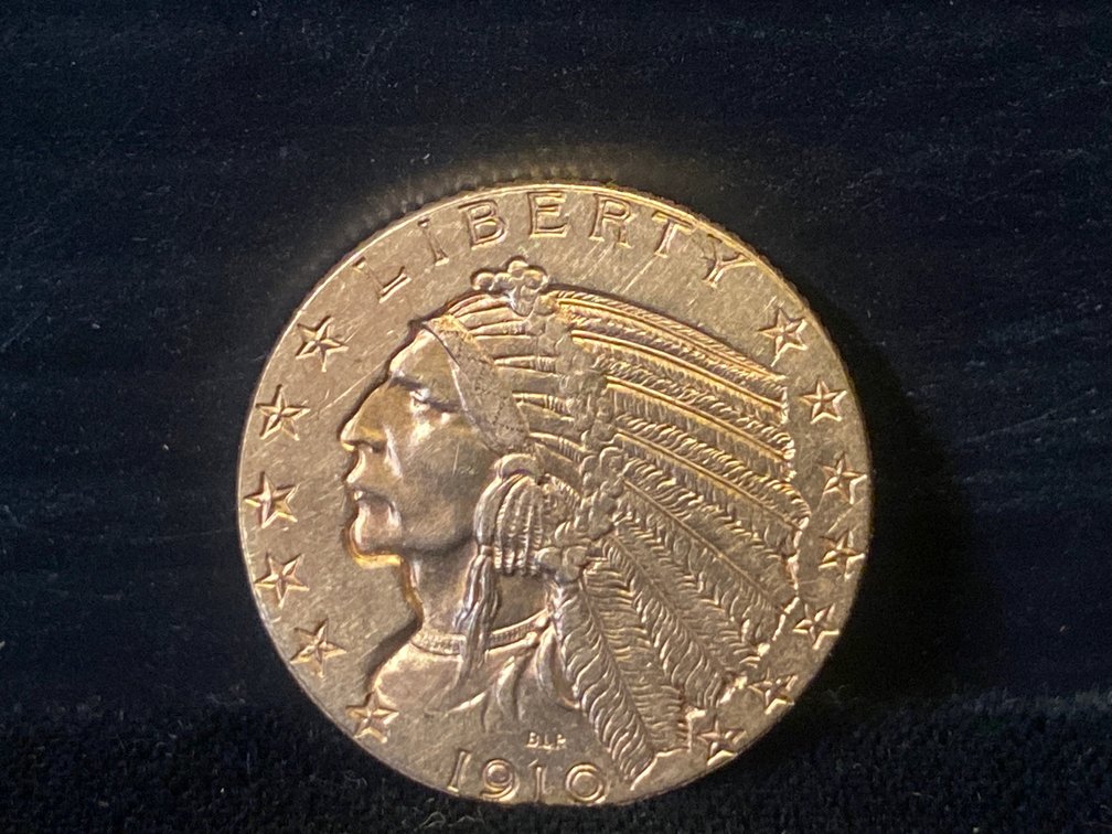 1910 $5 Dollar Indian Head Gold Coin