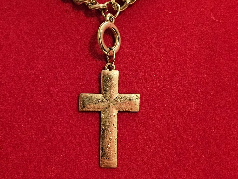 Silver Large Link Necklace with Cross
