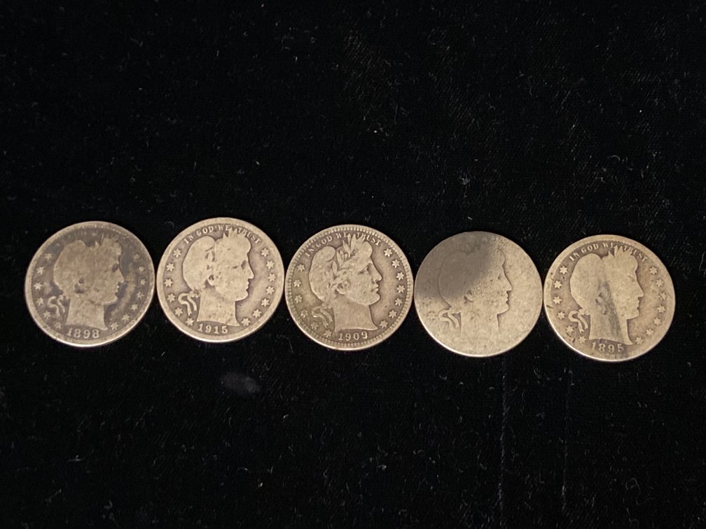(5) Barber Silver Quarters