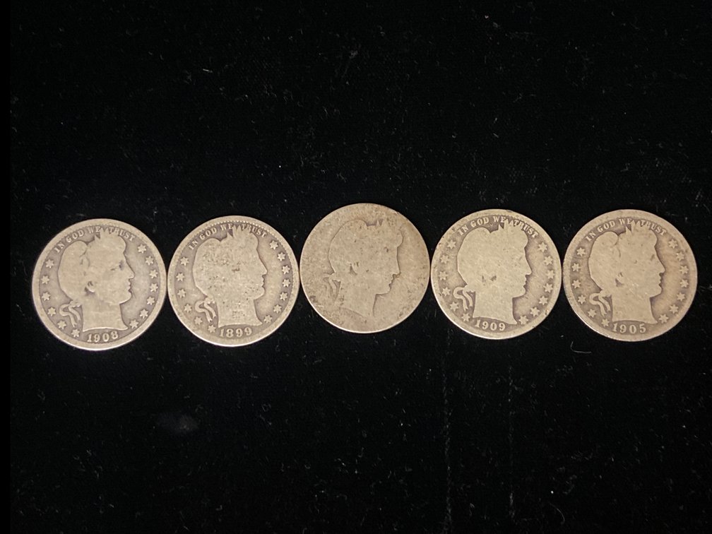 (5) Silver Barber Quarters