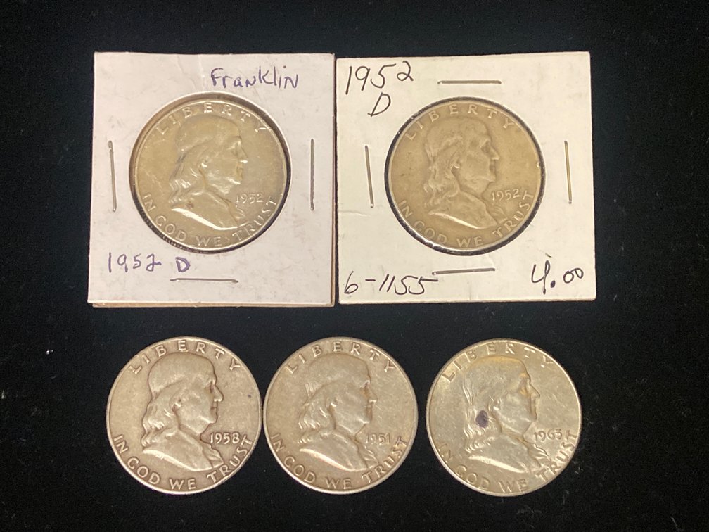 (5) Silver Franklin 1/2 Dollars