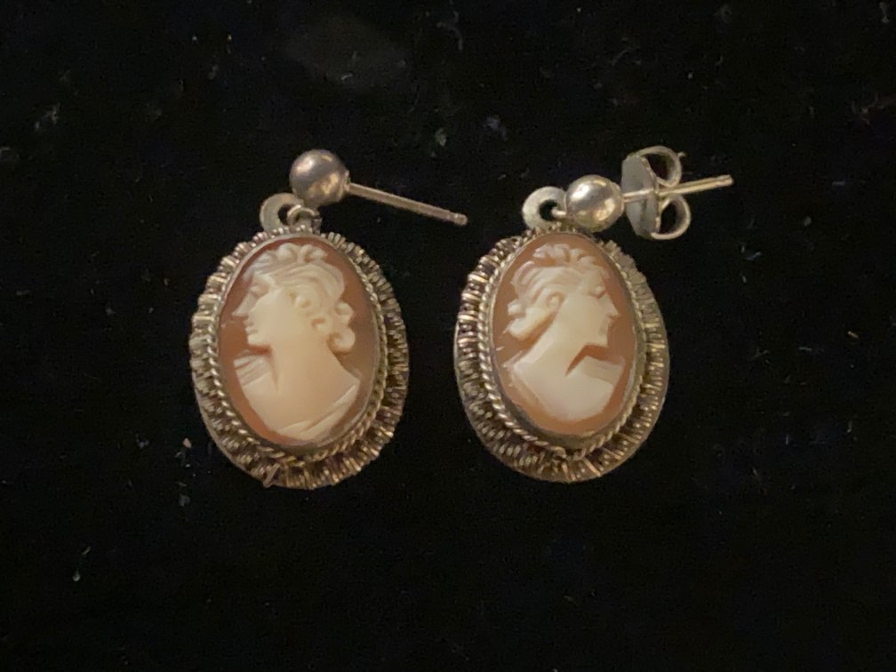 Sterling and Hard Stone Cameo Earrings
