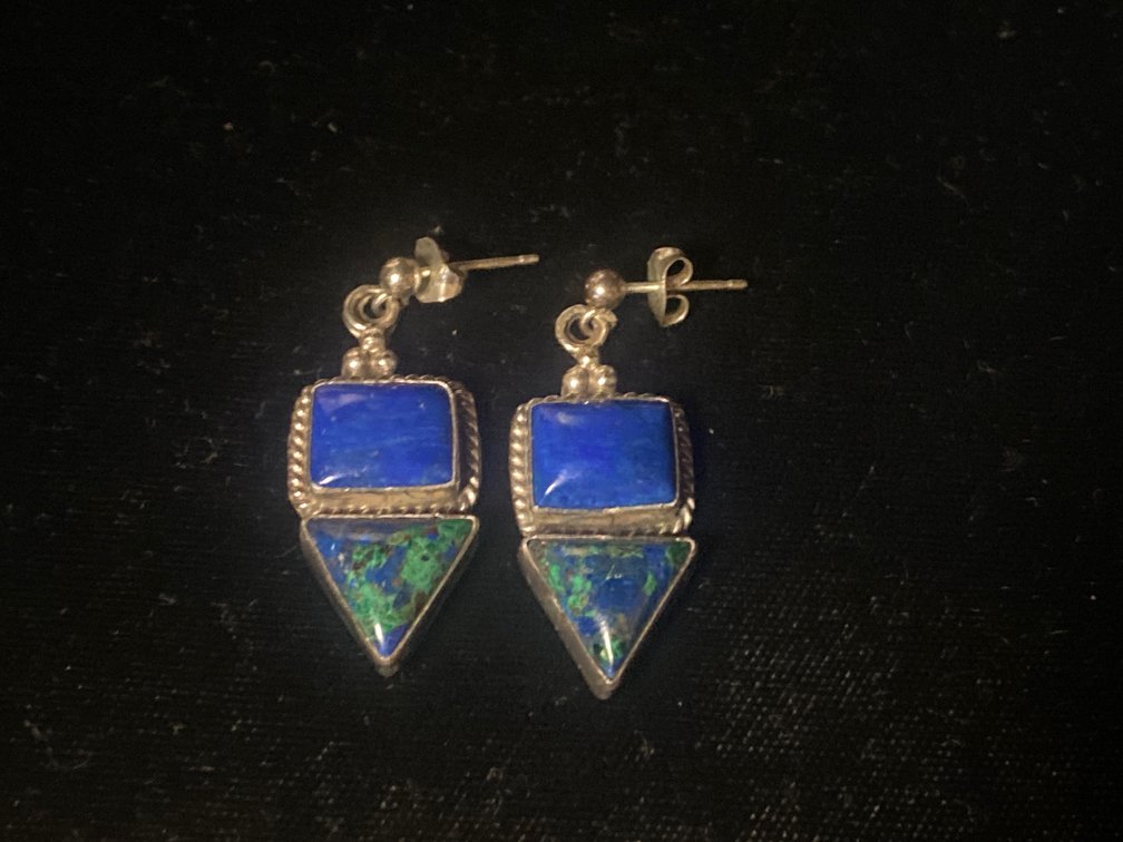 Sterling Lapis and Malachite Earrings
