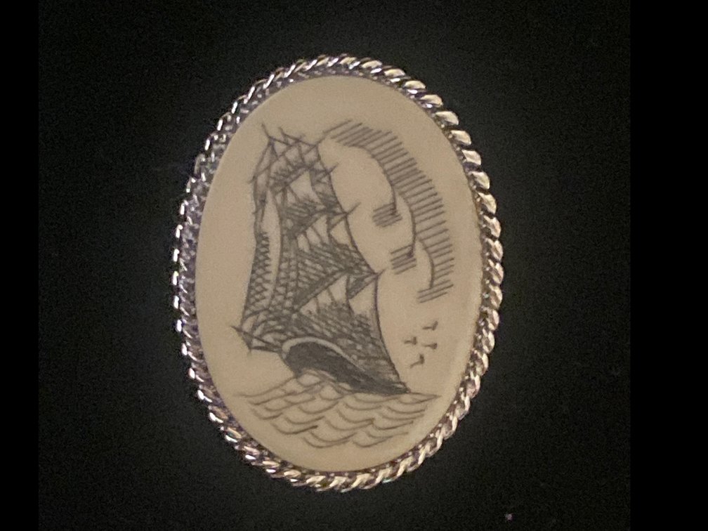 Sterling and Scrimshaw Pin