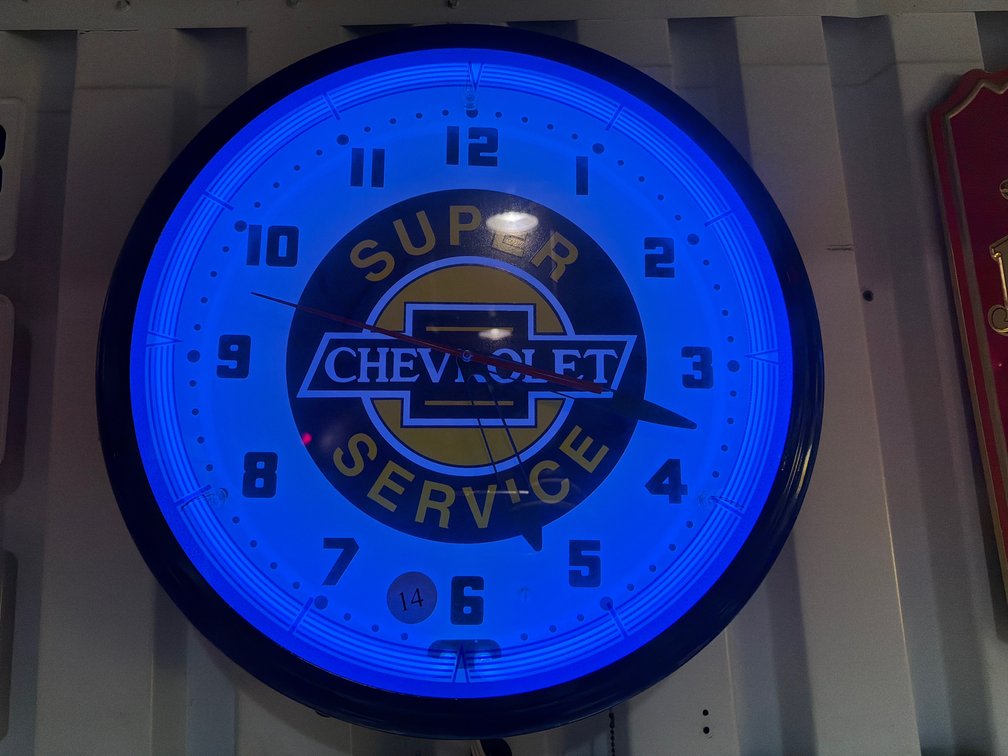 Neon Lighted Clock “Super Chevrolet Service” 5”x 19”Dia