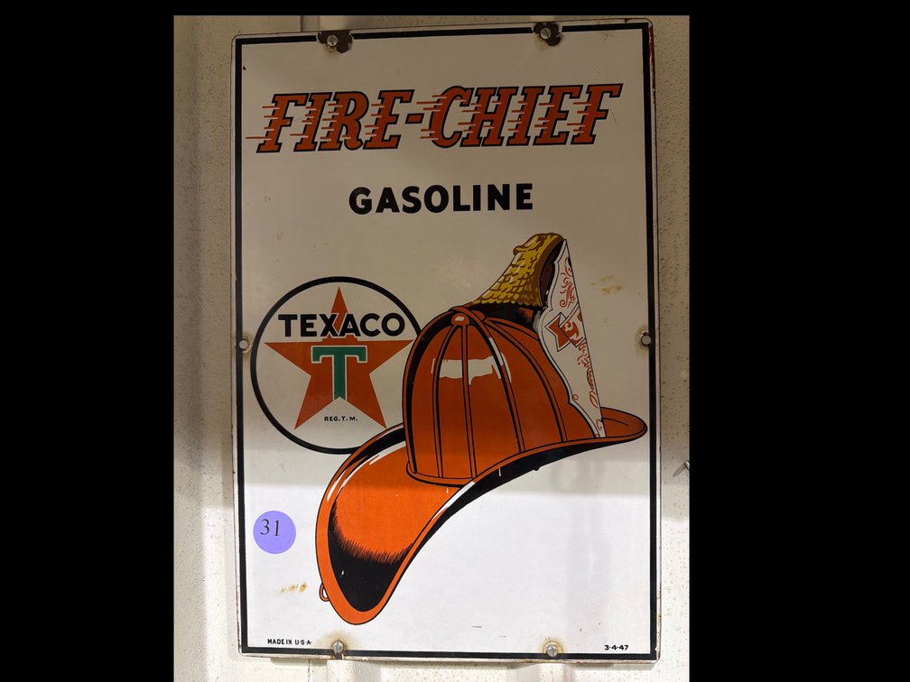 Vintage Texaco Fire-Chief Gasoline porcelain pump plate sign