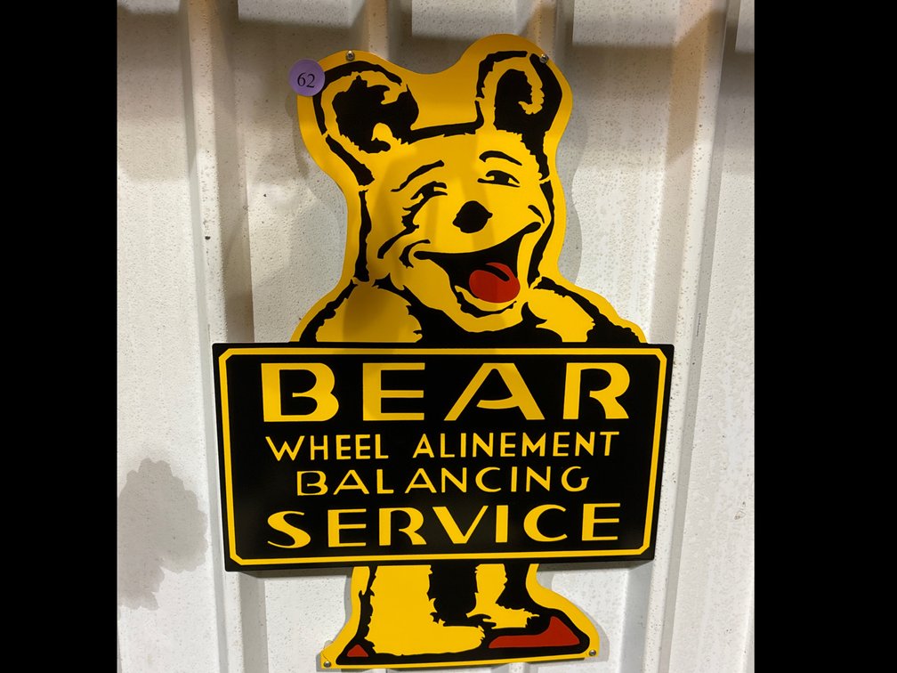 Bear Wheel Alignment metal sign; 18” x 26”