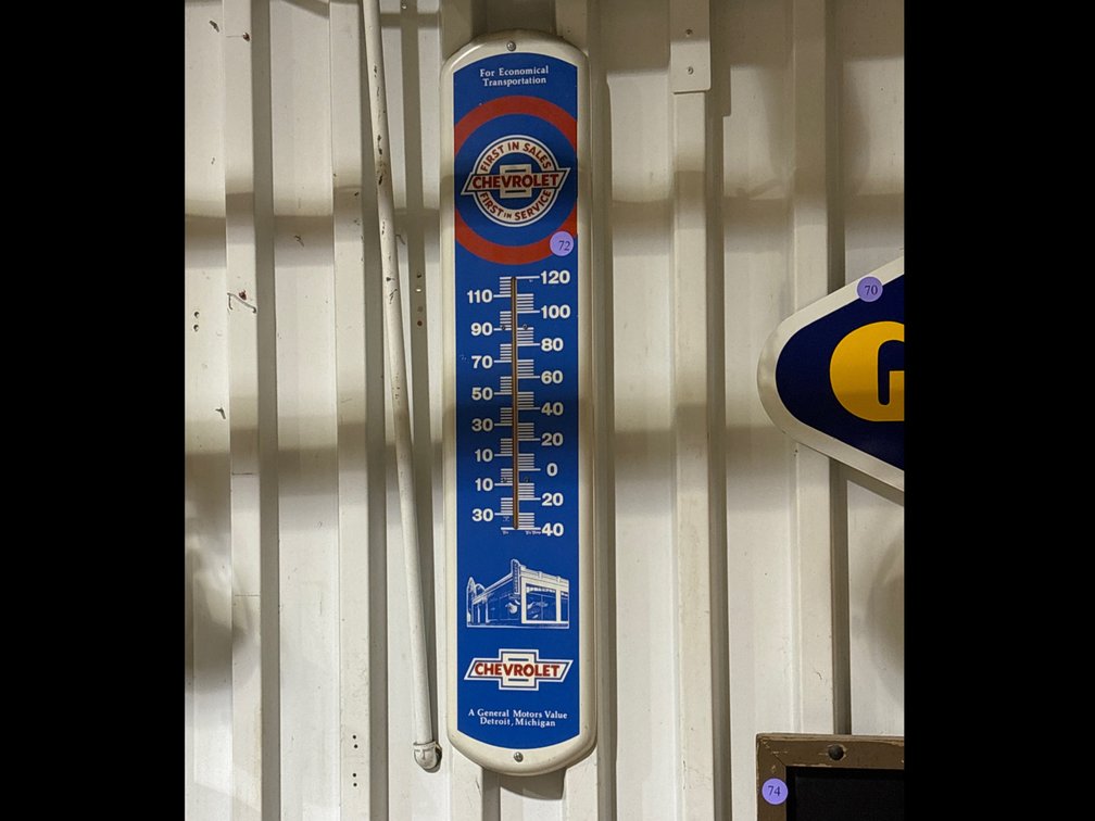 Chevrolet metal thermometer, 9” x 38”