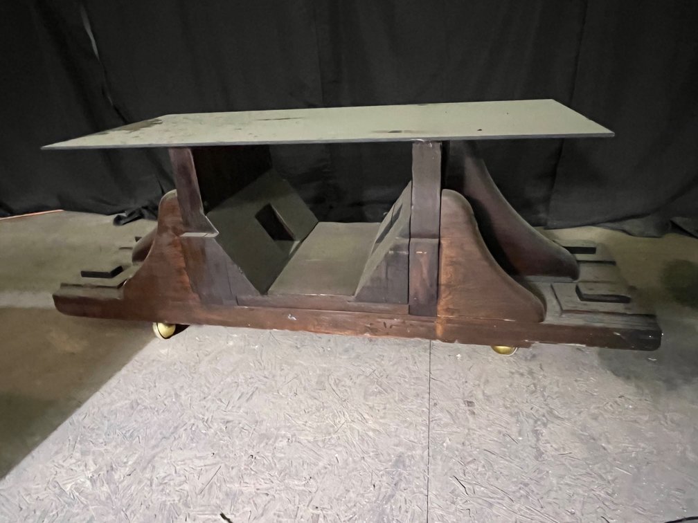 Mid-century modern style console table on wheels