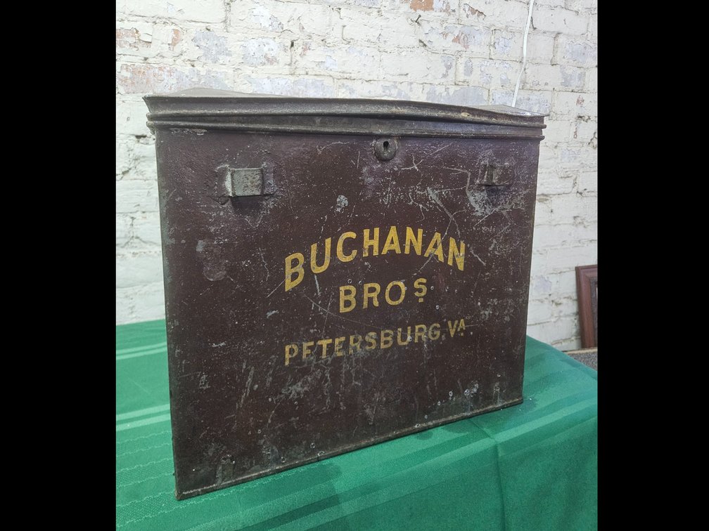 Early metal Box with Brown painted finish "Buchanan Bros. Petersburg, VA"