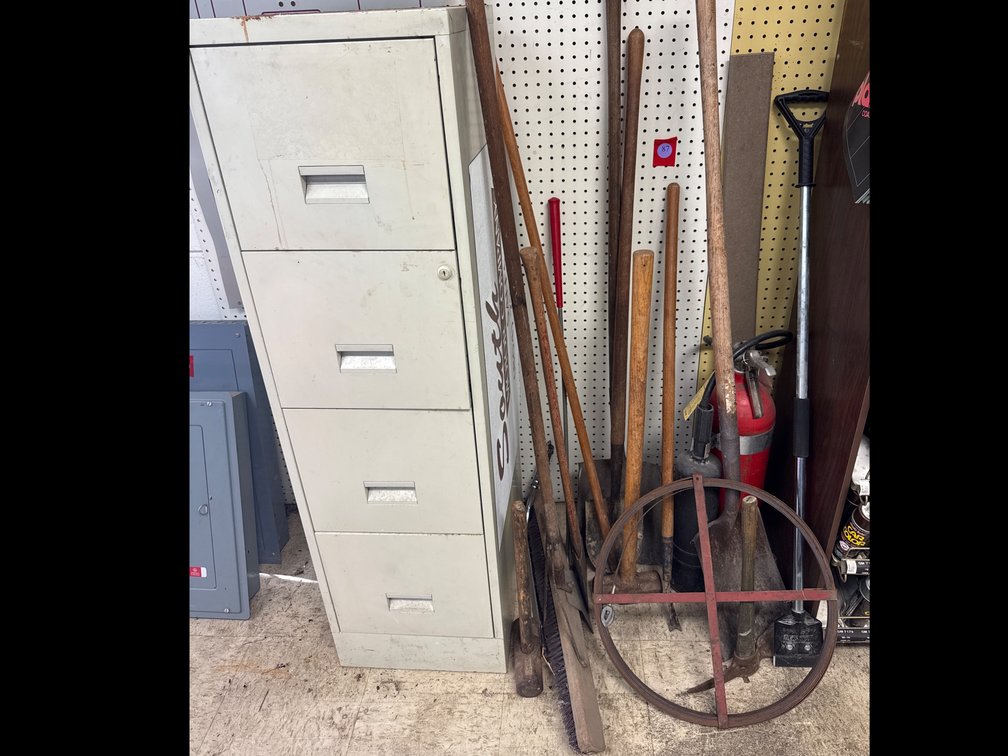 Hand Tools, Fire Ext, Metal File Cabinet (w/o key)