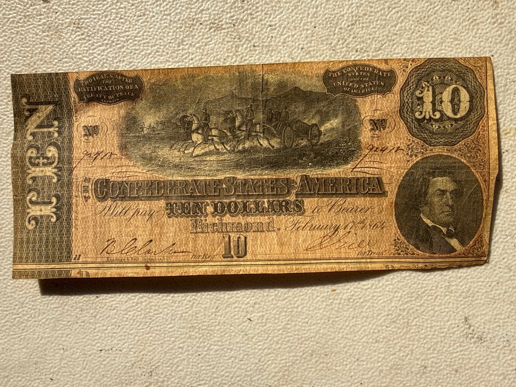 Confederate $10 Note, dated 2/17/1864