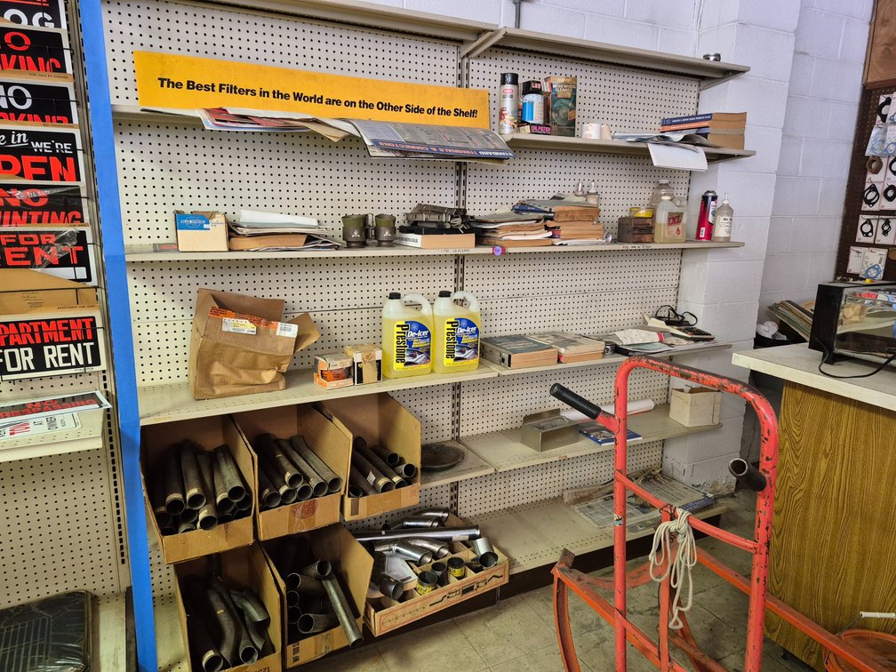 Miscellaneous items on shelves