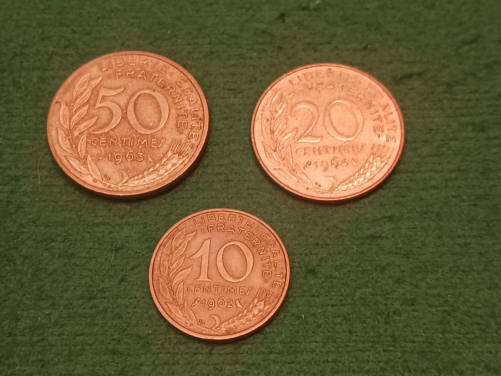3 Vintage French Coins Circa 1960