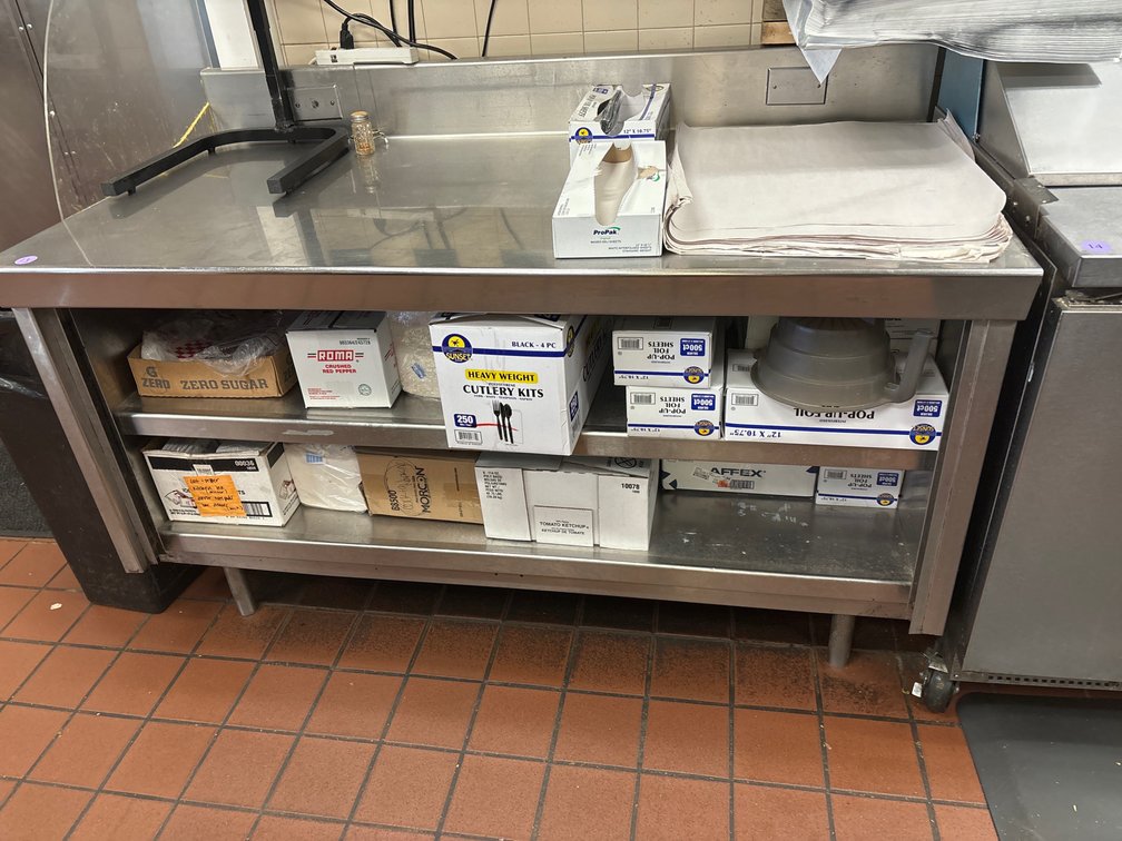 Stainless worktable w/ 2 shelves; casters
