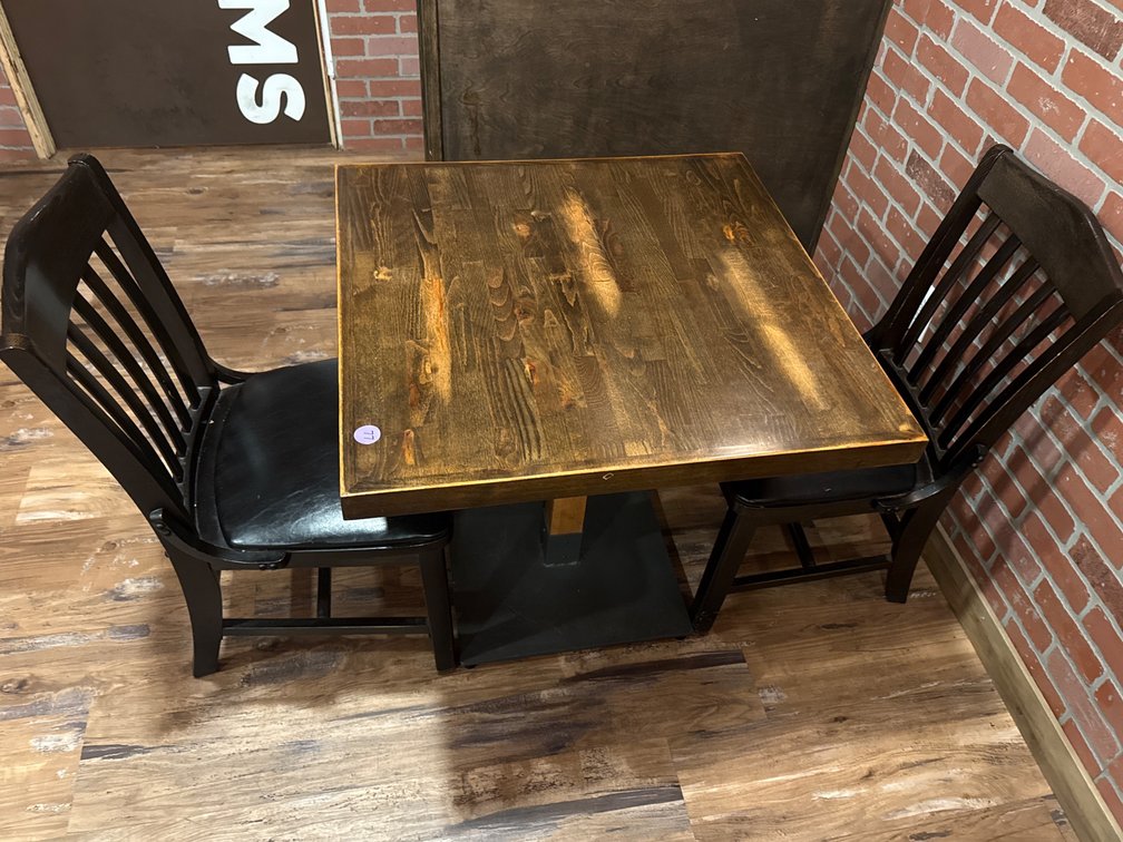 Wood Table and 2 Padded Chairs