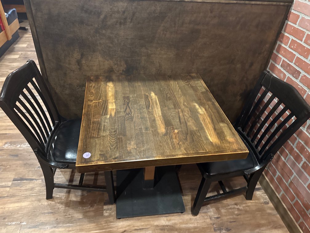 Wood Table and 2 Padded Chairs