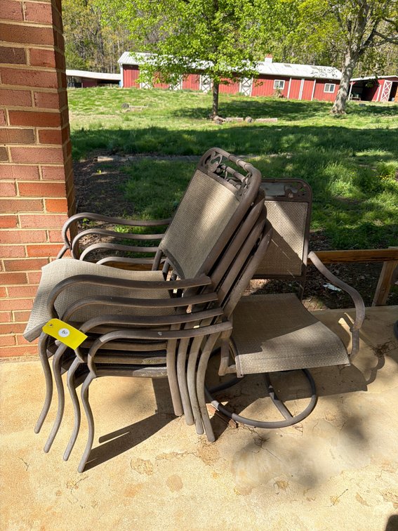 Patio set - 2 swivel chairs, 4 stand alone chairs, 1 table top