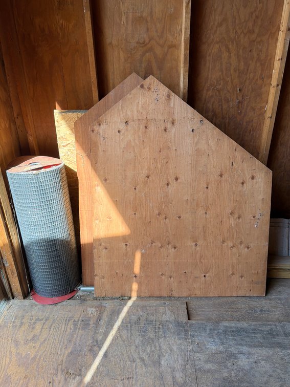 Miscellaneous plywood, corrugated metal roofing panels, SMC Soft Nylon Tubing, etc