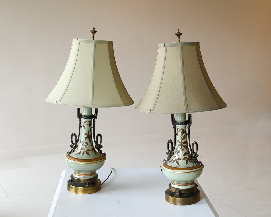 Pair of French Celadon Table Lamps