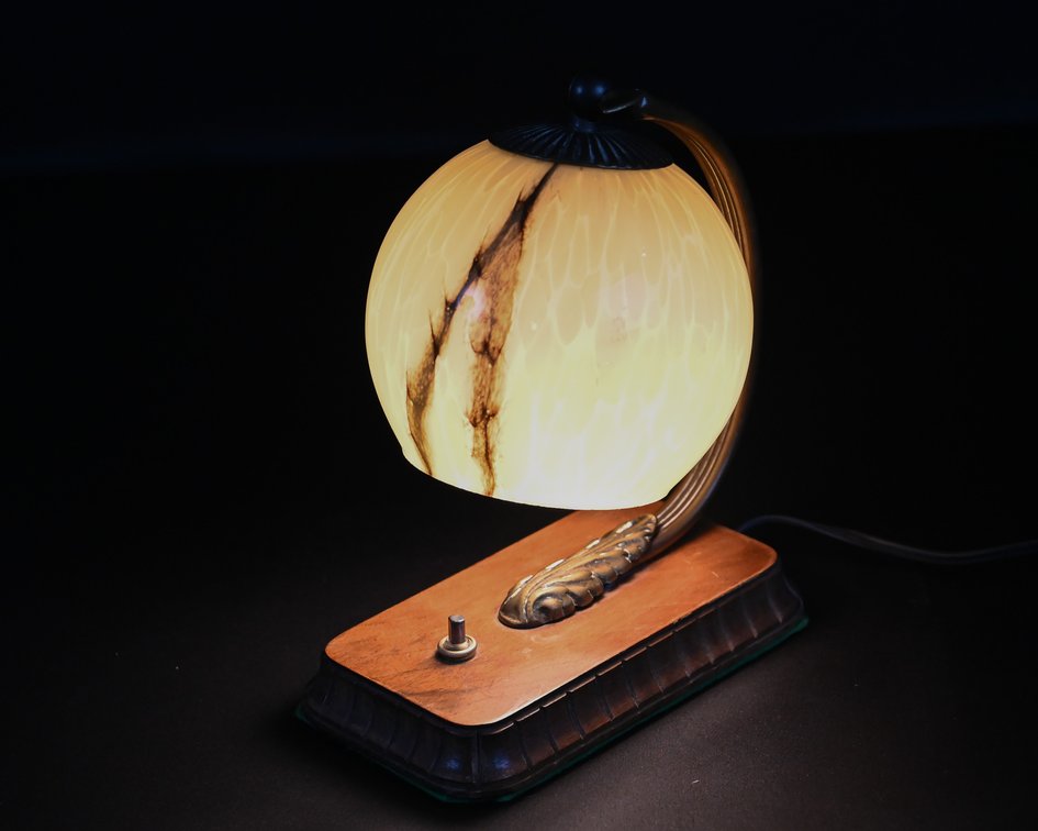 Art Deco Bakelite & Opaline Table Lamp, Germany 1930s
