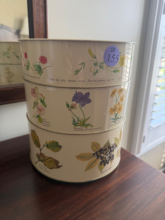 Vintage 1977 Webb & Bower Ltd. 3-tier stacking botanical tin