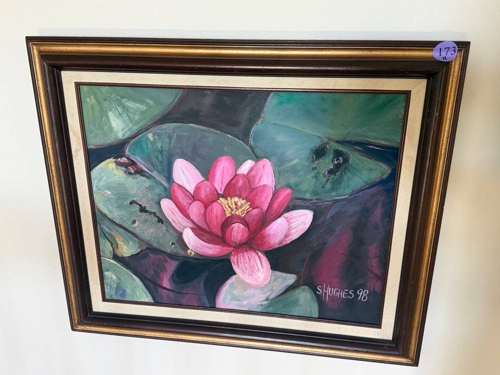 Hand painted canvas signed by “S. HUGHES 98”