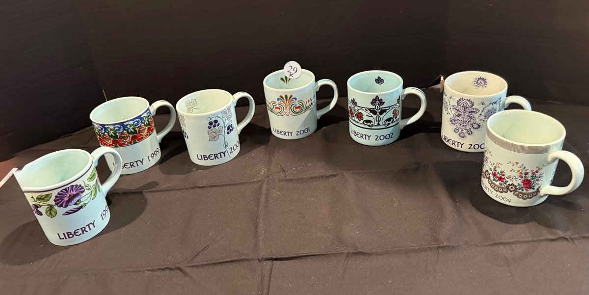 Poole Pottery made for Liberty London 1998-2004 Liberty Year Mugs, 7 pcs